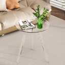 Clear Acrylic Side Table, Round End Table Nightstand Bedside Table Small Circle with Tray for Living Room Bedroom Office Small Space (Clear)