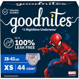 Goodnites Boys' Nighttime Bedwetting Underwear, Size Extra Small (28-43 lbs), 44 Ct (2 Packs of 22) 