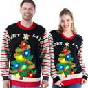 JOYIN Ugly Christmas Sweater Women Men Couples, LED Light Up Ugly Christmas Sweater Kids 2025 Striped Tree(Black) (L)
