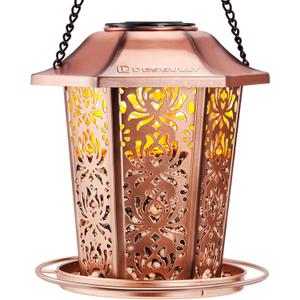 Solar Bird Feeders for Outdoors Hanging - Premium Grade Metal Bird Feeder, Chew-Proof, Weather and Water Resistant Wild Bird feeders, Outside and Garden Decoration