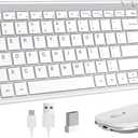 seenda Rechargeable Wireless Keyboard Mouse, Ultra Thin Low Profile Wireless Keyboard and Mouse with Number Pad, Quiet Portable Combo Compatible for Windows XP/7/8/10/11/11 Pro, Silver White