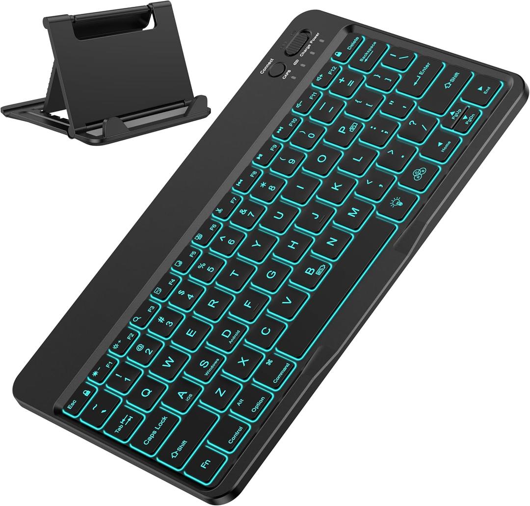 OMOTON Bluetooth Keyboard for Tablet/Android/Windows/iOS, with 7 Colors Backlight Rechargeable Wireless Keyboard Compatible with Galaxy Tab A9+/A9+ Plus/S9/S9 Plus/S9 FE, Black