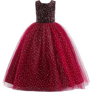 Glamulice Christmas Flower Girls Sparkle Tulle Dress Vintage Dresses Kids Holiday Party Photo Shoot Ball Gown, Red, Size 5-6 Years