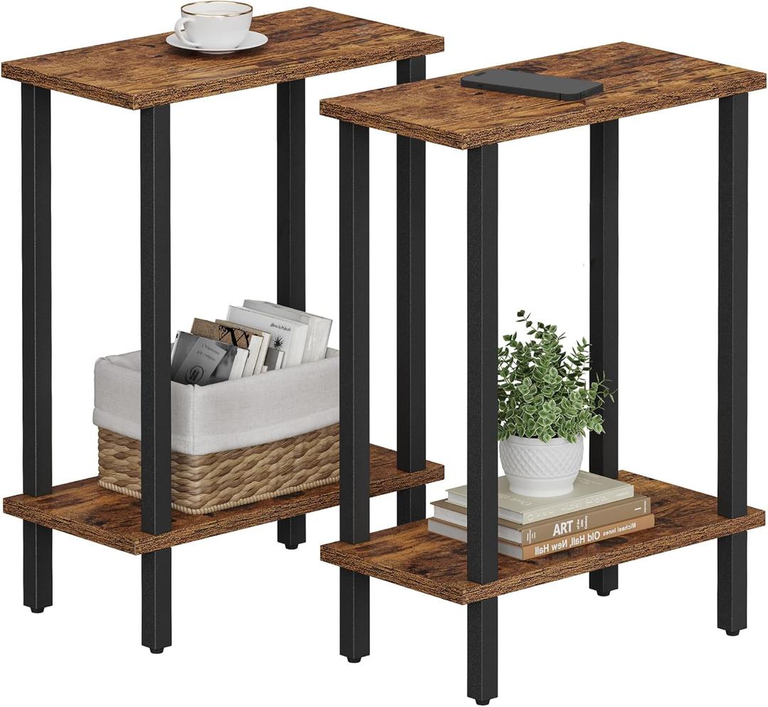 TUTOTAK Small Side Table, Narrow End Table, Set of 2, Skinny Sofa Table, Slim Nightstand, Couch Table, Living Room, Bed Room, Brown TB01BB0622 (2-Tier7.9"D x 15.8"W x 22.5"H)