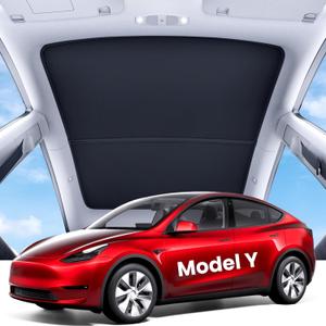 REEVAA 2025 Upgrade Tesla Model Y Sunshade Roof [No Gaps, No Sagging] Tesla Y Accessories Heat Insulation Foldable Glass Sunroof Cover for Model Y 2021-2025 (Not Fit New Y Juniper), 2PCS, Black