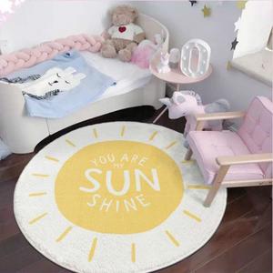 Poowe Sunshine Soft Plush Round Rug for Kids Room - 2.6 ft Alphabet Non Slip Nursery Bedroom Playroom Washable Classroom ABC Circle Rug for Kids Baby Toddlers