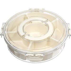 Divided Rotating Serving Tray with Lid and Handle, 6 Compartment Snack Box Container Portable Travel Snack Container for Serving Food Outdoor Party Snack Cracker and Spice Organizer