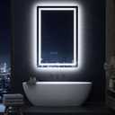 LED Bathroom Mirror 16X24 Makeup Mirror with Lights, Wall-Mounted Vanity Mirrors, Hollywood Lighted Mirror with Stepless Dimmable, Anti-Fog Wall Mirrors Back Front Light Bathroom Mirror (16"x24") (Black)