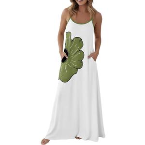 CHICME Essence Maxi Spaghetti Strap Lounge Dress Pocket (White)