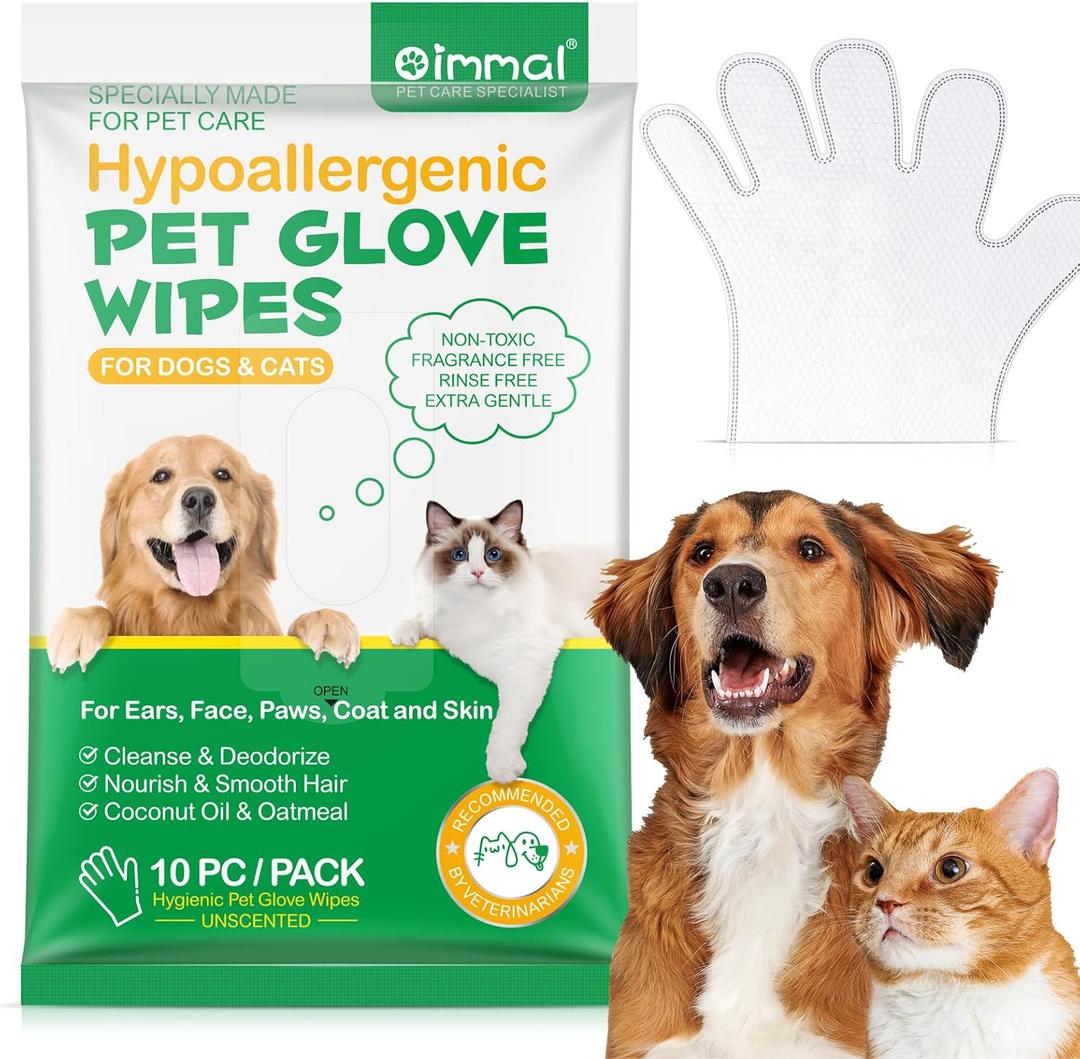 Pet Cleaning Glove Wipes10 PC Gentle Deodorizing Cleaning Wipes for Dog and Cat Pet Wipes with Coconut Oil and Oatmeal Suitable for Bath, Rooms, Lawns, Outdoor Daily Skin Care (10 counts (pack of 1))
