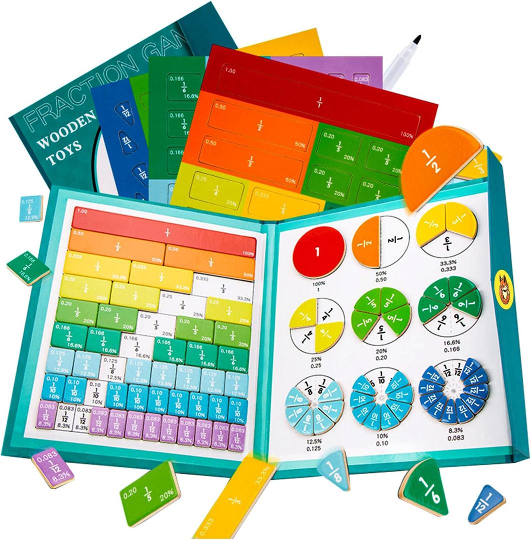 Magnetic Fraction Educational Puzzle Fraction Tiles and Circles, Equip Magnetic Score Disk Demonstrator,Math Manipulatives Enhance Early Primary School Students Mathematical Skills (Green)