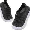 FEETCITY Toddler Slip On Shoes Boys Girls Wide Toddler Tennis Shoes Sports Walking Sneakers (Black)