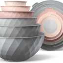 COOK WITH COLOR Mixing Bowls with Lids - 12 Piece Plastic Nesting Bowls Set includes 6 Prep Bowls and 6 Lids, Diamond Design - Microwave Safe, Pink and Grey