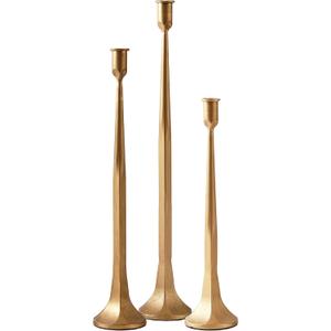 Denique Iron Taper Candle Holder Set of 3, Gold Candlestick Holders 19.317 14 Heightening Decorative Candle Stand Set for Wedding, Dining Table, Home Decoration (Gold)