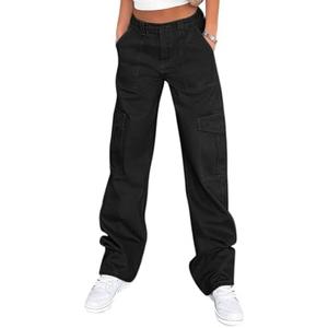 Lepunuo Cargo Pants for Women High Waisted Casual Pants Baggy Stretchy Wide Leg Y2K Streetwear with 6 Pockets, Small