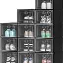 YITAHOME X-Large Shoe Storage Boxes, 18 Pack Shoe Organizer Box Fit up to US Size 15, Plastic Stackable Sneaker Containers for Bedroom, Entryway, Closet (Black, X-Large)