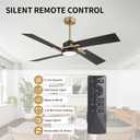 WINGBO 54 Inch Ceiling Fan with Light and Remote, 4 Plywood Blades, 6-Speed Reversible DC Motor, Dimmable, 3CCT, Farmhouse Ceiling Fan for Bedroom Living Room Kitchen, Brass and Black