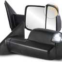 Pair Black Power Heated Towing Mirrors Compatible for 2002-2008 Dodge Ram 1500/2003-2009 Ram 2500 3500 w/White DRL, Arrow Light, Led Turn Light