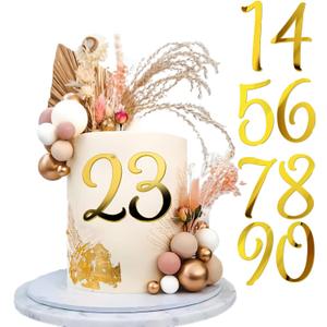 Large Acrylic Cake Numbers Topper, 3.5 inch 0-9 Numbers Happy Birthday Cake Topper Gold Acrylic Wedding Party Cupcake Toppers for Birthday Party Wedding Anniversary Decorations