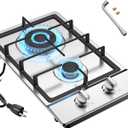 Gas Cooktop 2 Burner Propane Cooktop, Stainless Steel Propane Stove 12 inch, Bulit-in Gas Stove Top with Thermocouple Protection, Lpg/Ng Dual Fuel Drop-in Stove for Apartments, Outdoor, Rvs