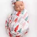 Newborn Baby Girl Receiving Blanket Swaddle Blanket Stretchy Knit Swaddle Set with Matching Headband and Beanie (Red Tree Christmas)