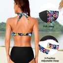 Yonique Women Halter Bikini Top Push Up Swimsuit Top Retro Swim Top Twist Front Bathing Suit Top Only (L)