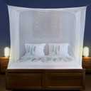 Mosquito Net for Single to King-Sized Beds  2 Side Openings & 6 Hanging Loops  Decorative Rectangular Shape for Home & Travel  Bed Canopy Hanging Kit & Carrying Bag Included (White)