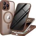 BERFY for iPhone 14 Pro Max Case, Compatible with MagSafe, Built-in Privacy Screen Protector and Camera Protection, Anti-Spy Full Body Shockproof Clear Phone Case for 14 Pro Max 6.7", Desert Gold