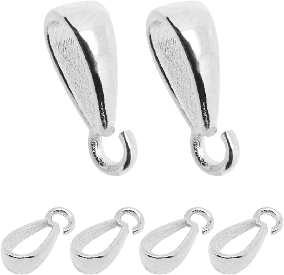 6Pcs 925 Sterling Silver Pendant Clasp for Jewelry Making, Necklace Bail Connector with Open Loop, Bracelets Pendant Clips for DIY Craft (Silver)