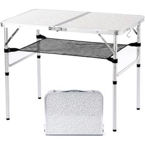 Aluminum Camp Table, Folding Table Portable,Lightweight,Foldable with 2 Adjustable Height, Indoor Outdoor Table for Cooking, Picnic, 2 Heights, 36''L x24''W