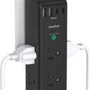 Surge Protector Outlet Extender - with Rotating Plug, 6 AC Multi Plug Outlet with 4 USB Ports (2 USB C), 1800 Joules, 3-Sided Swivel Power Strip with Spaced Outlet Splitter for Dorm, Office, Black