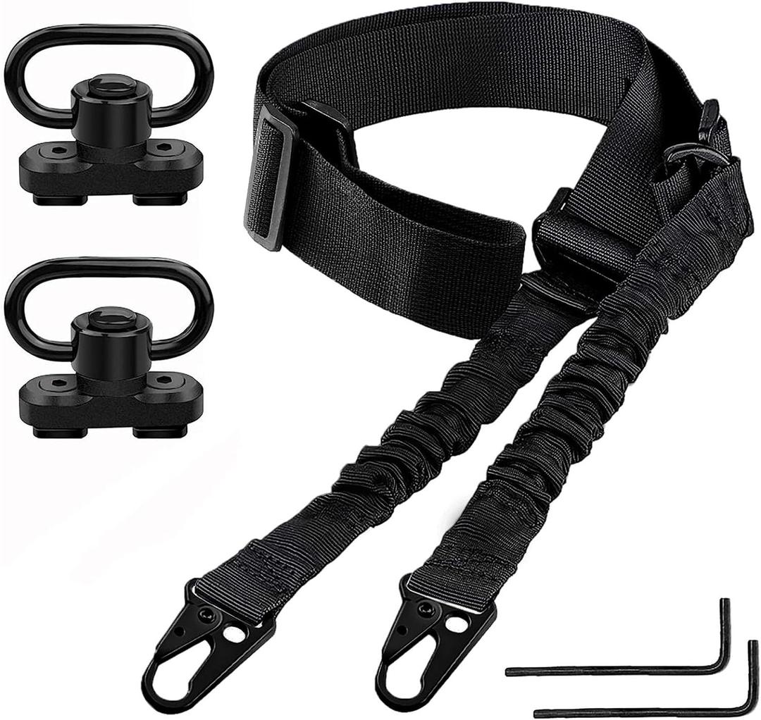 Bengor Two Point Traditional Sling with Attachments Mounts, Adjustable Extra Long Rifle Sling for Rifle with 2 Pack 1.25" QD Swivel Mounts for M-Rail