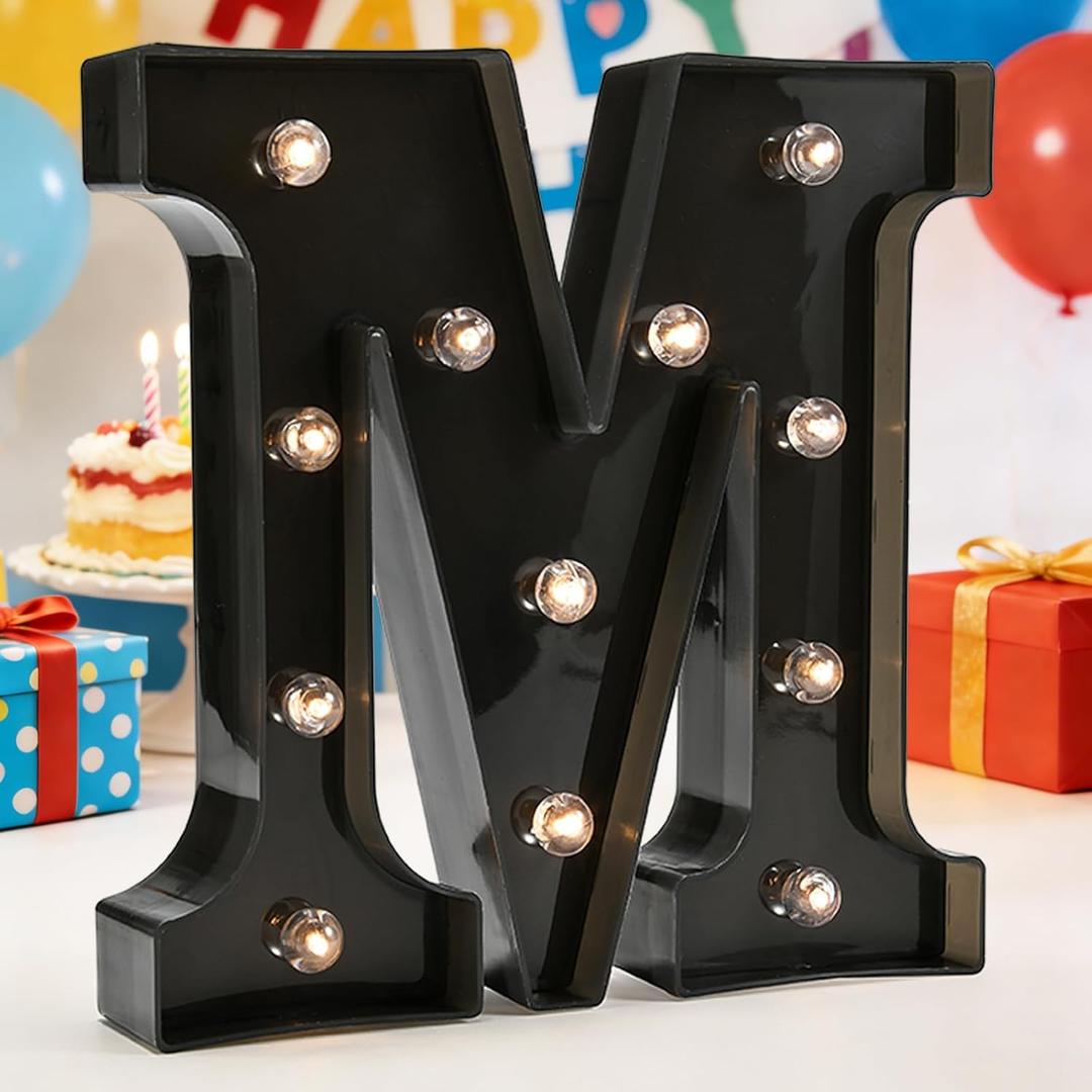 Decorative LED Illuminated Letter Marquee Sign - Alphabet Marquee Letters with Lights For Wedding Birthday Party Christmas Night Light Lamp Home Bar Decoration M, Black