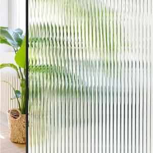 Windimiley Window Privacy Film Reeded Glass Window Clings Bathroom Frosted Decorative Window Cover Peel and Stick 3D Fluted Sticker Sun Blocking Heat Control Home Window Tint,35.4x157.5in,Transparent