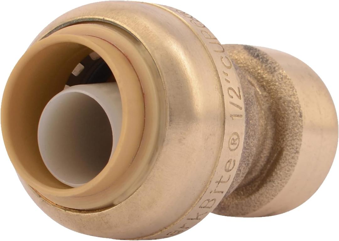 SharkBite 1/4 Inch (3/8 Inch OD) x 1/2 Inch Reducing Coupling, Push to Connect Brass Plumbing Fitting, PEX Pipe, Copper, CPVC, PE-RT, HDPE, U050LFA