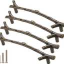 4Pcs Large Vintage Tree Twig Branch Cabinet Knobs Pulls Handles,Zinc Alloy Drawer Pull Handle for Farmhouse Cabin Mountain House Kitchen Cupboard Wardrobe (4 Pack, Hole Distance 5", Bronze)