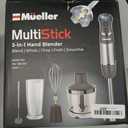 Mueller Multistick 5-in-1 Immersion Blender Handheld, 12 Speed Hand Mixer - Turbo Boost, Heaviest Duty Copper Motor, Titanium Blades Hand Blender, Milk Frother Wand, Whisk, Beaker, Chopper, Grey (Gray)