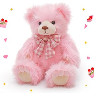 MorisMos Teddy Bear Stuffed Animal,14'' Long Fur Stuffed Bear Plush Toy Gift for Kid Girl Boy Toddler Teen Adult,Cuddly Teddy Animal Toy Decor for Baby Shower Birthday Valentine’s Day Party Favor,Pink