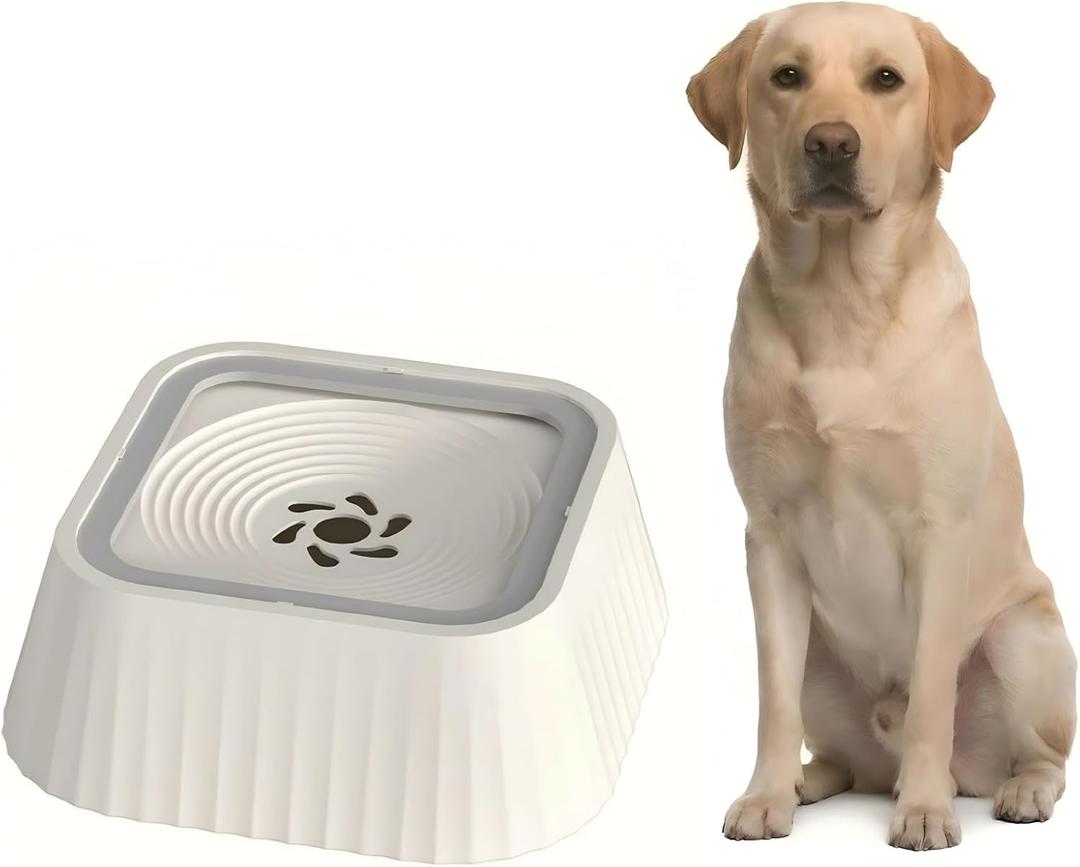 No Spill Dog Water Bowl, 45oz Slow Water Feeder with Floating Disk & Safety Foam, Anti-Splash Pet Water Dispenser, Mess-Free Elevated Design, Durable PP Material for Home, Car & Travel