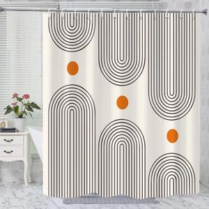 Boho Mid Century Shower Curtain, Minimalist Abstract Arch Simple Sun Modern Machine Washable Waterproof for Bathroom Decor Bathtub with 12 Hooks 72x72 (Cream)
