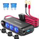 EUGIZMO 12V Cigarette Lighter Socket Splitter, 200W 3 Socket Multi Port Car Cigarette Lighter Adapter Plug Splitter USB Charger Auxiliary 12 Volt Power Outlet with Eyelet Terminal