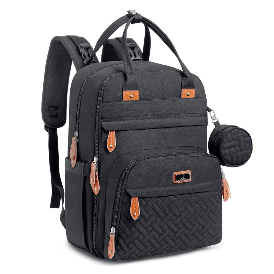 BabbleRoo Diaper Bag Backpack - Baby Essentials Travel Tote - Multi Function Water Resistant Diaper Bag, Travel Essentials Baby Bag with Changing Pad, Stroller Straps & Pacifier Case - Unisex, Black, L