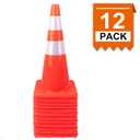 [ 12 Pack ] 28" Traffic Cones Plastic Road Cone PVC Safety Road Parking Cones Weighted Hazard Cones Construction Cones for Traffic Fluorescent Orange w/4" w/6" Reflective Strips Collar
