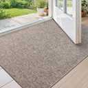 Color&Geometry Ultra Thin Indoor Door Mat (Rolled-up NO Creases) 27.5"x60", Non Slip Rubber Backed Dirt Trapper Door Mat Indoor Entrance, Low Profile Entryway Mat, Easy Clean, Light Brown Linen