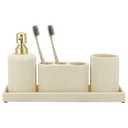 ZCCZ -Beige Bathroom Accessories Set 4 Pcs - Toothbrush Holder, Soap Dispenser, Vanity Tray, Bathroom Tumbler - Countertop Vanity Organizer - Bathroom Accessory Set- Toothbrush Holder Set, Stone Sets
