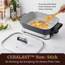 Elite Gourmet 15" x 12" x 3" Stow-Away Foldable Electric Skillet, Ceralast PFAS Free Ceramic, 1500W Rapid Heat, Dishwasher Safe Pan & Lid, Black/Grey