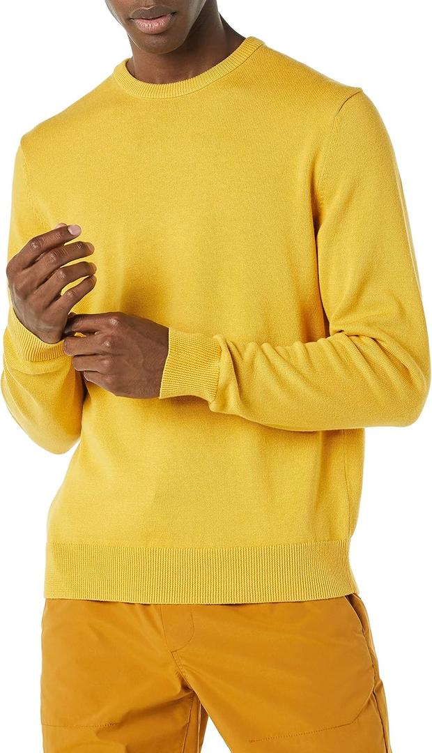 Amazon Essentials Men's Long-Sleeve Crewneck Sweater, 100% Cotton  (Large, Gold)