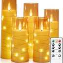 Raycare Flameless Candle with Remote Timer – 4 Flickering Acrylic Battery Operated LED Pillar Candles with Embedded Star String for Christmas, Home Decor, and as a Gift(Glod)