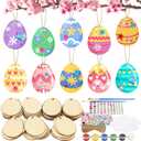 Fennoral 50 Pack Wooden Easter Craft Kit - Make Your Own Easter Egg Hanging Ornaments DIY Art and Craft for Girls & Boys