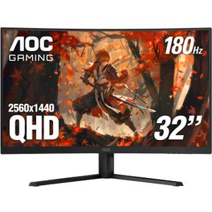 AOC CQ32G4VE 32" Curved Ultra-Wide Gaming Monitor QHD 2560x1440, 1500R, 180Hz, 0.5ms MPRT, 2X Display Port, HDMI, HDR, Gaming Console Compatible